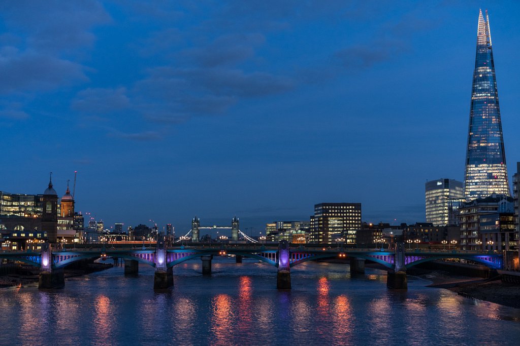 With Cannon Street Station, Southwark Bridge, and the Shard